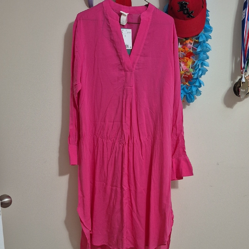 H&M Vibrant Pink Long Sleeve Dress NWT Size XS